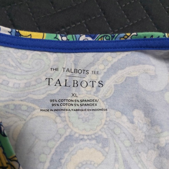 Talbots  Womens Stretch Cotton Tee Top Short Sleeve Paisley Multicolor Casual - Picture 6 of 8